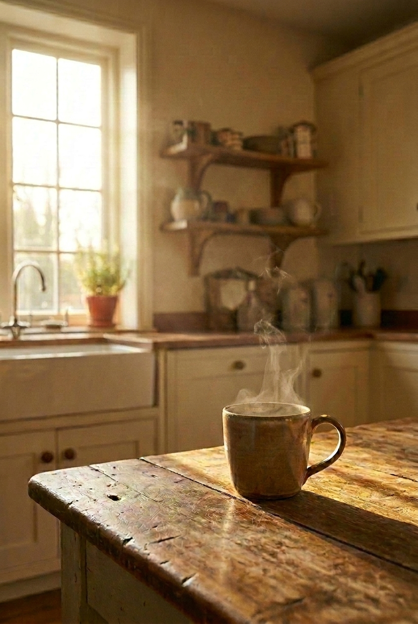 Notion Bedrijfshuis Gezellige keuken met dampend koffiekopje
